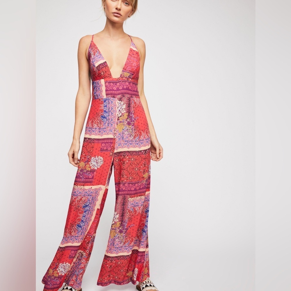 Free People Margarita Bohemian Patchwork Flowy Jumpsuit, Size 2
